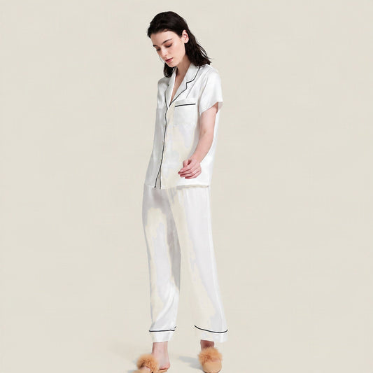 19 Momme Mulberry Silk Short Sleeve Pajama Set – Long Pants