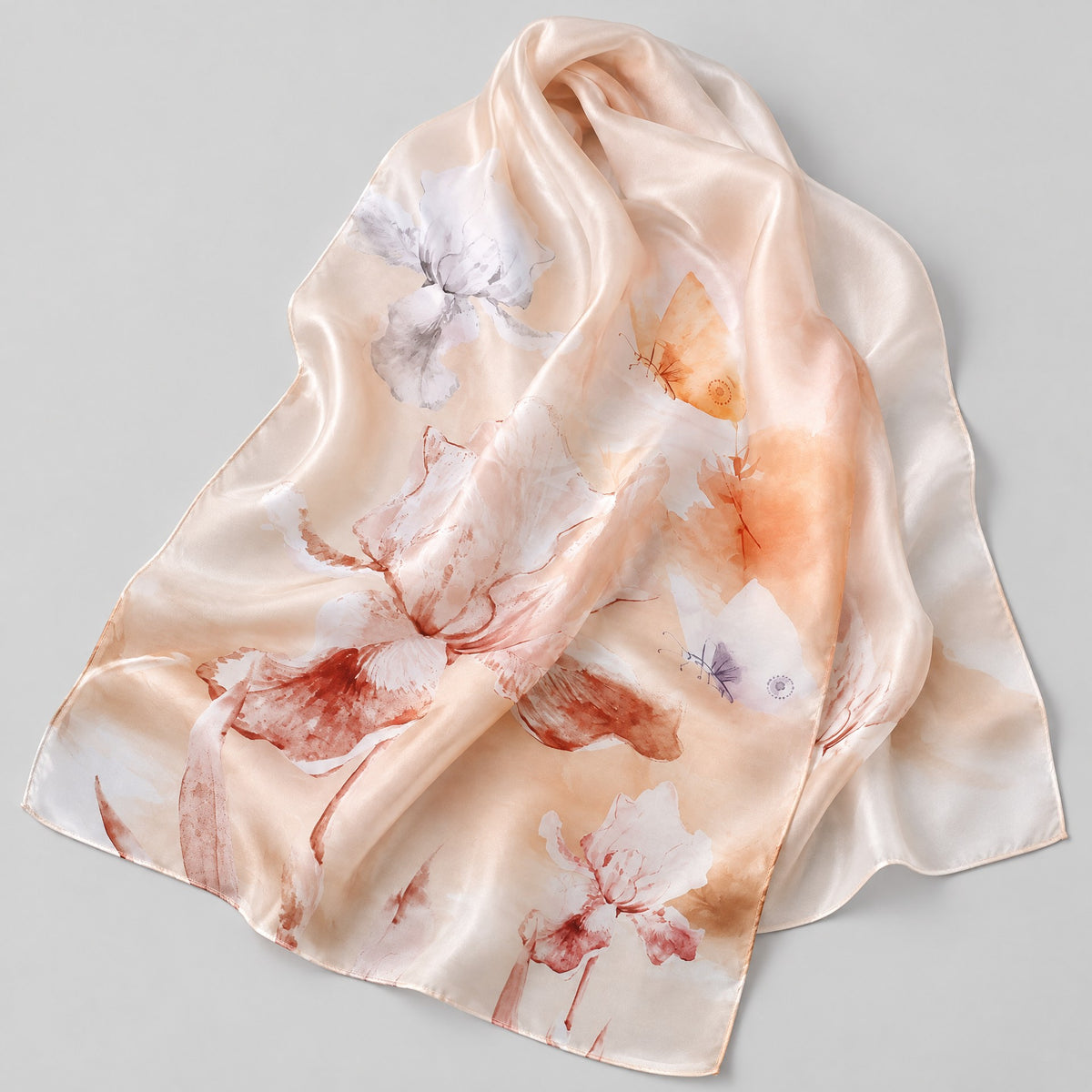Apricot Mist Butterfly Mulberry Silk Long Scarf – 22 x 68 in