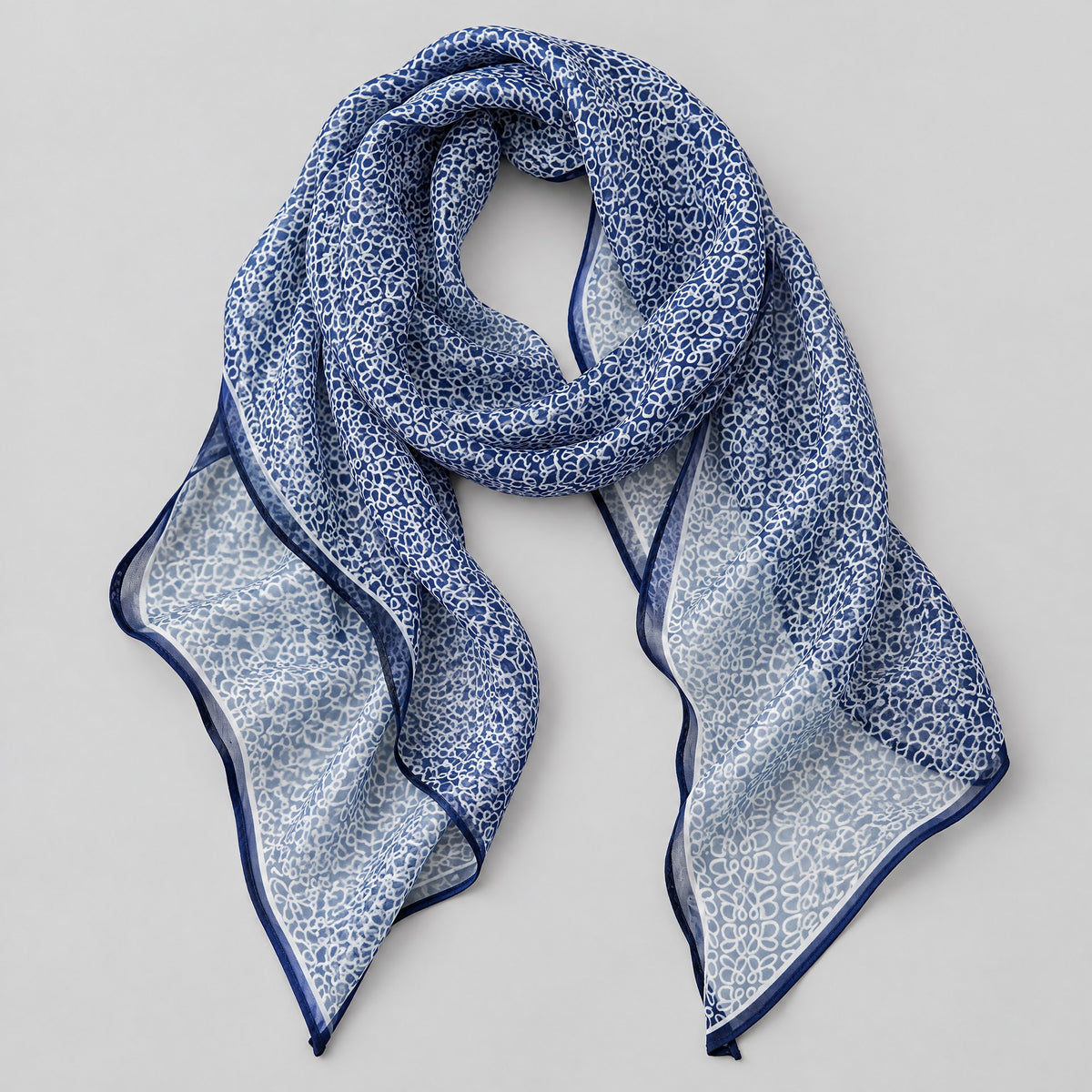 Qinglan Four-Leaf Mulberry Silk Long Scarf – 13 x 63 in