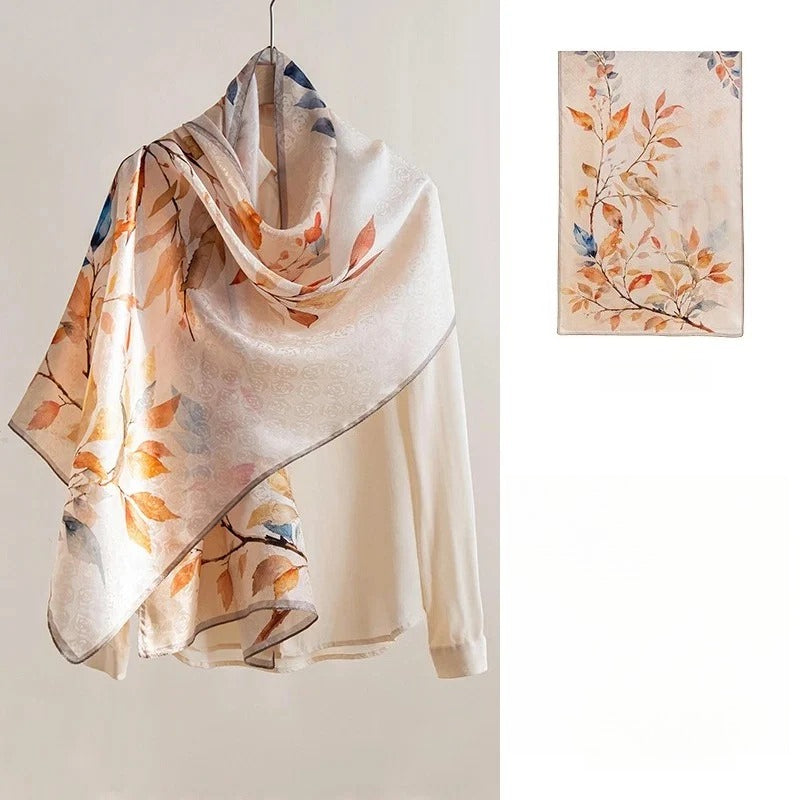 Square & Long 100% Mulberry Silk Scarf – Floral Print Lightweight Shawl, 34 x 34 in