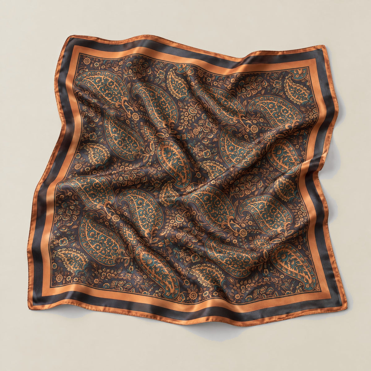Black Coffee Leaf mulberry silk square scarf detail showing silk texture and print