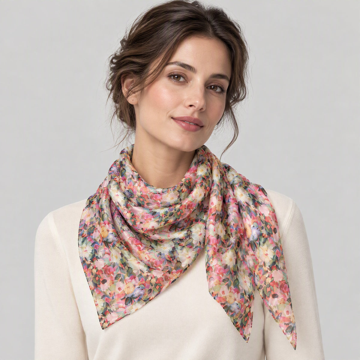 Pink Base Daisy Mulberry Silk Scarf – 69 x 43 in