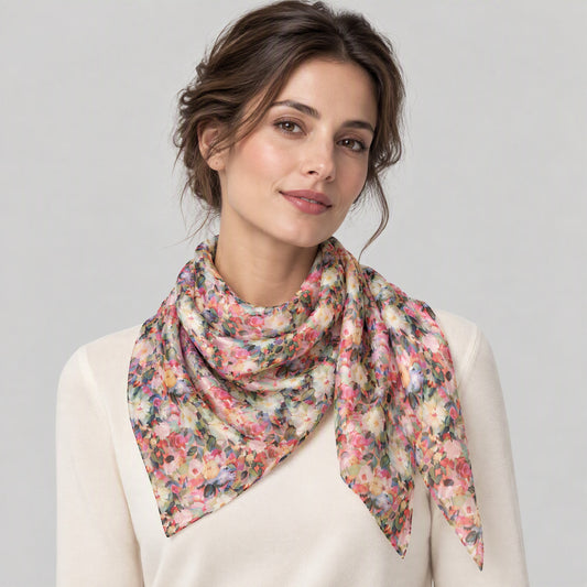 Pink Base Daisy Mulberry Silk Scarf – 69 x 43 in