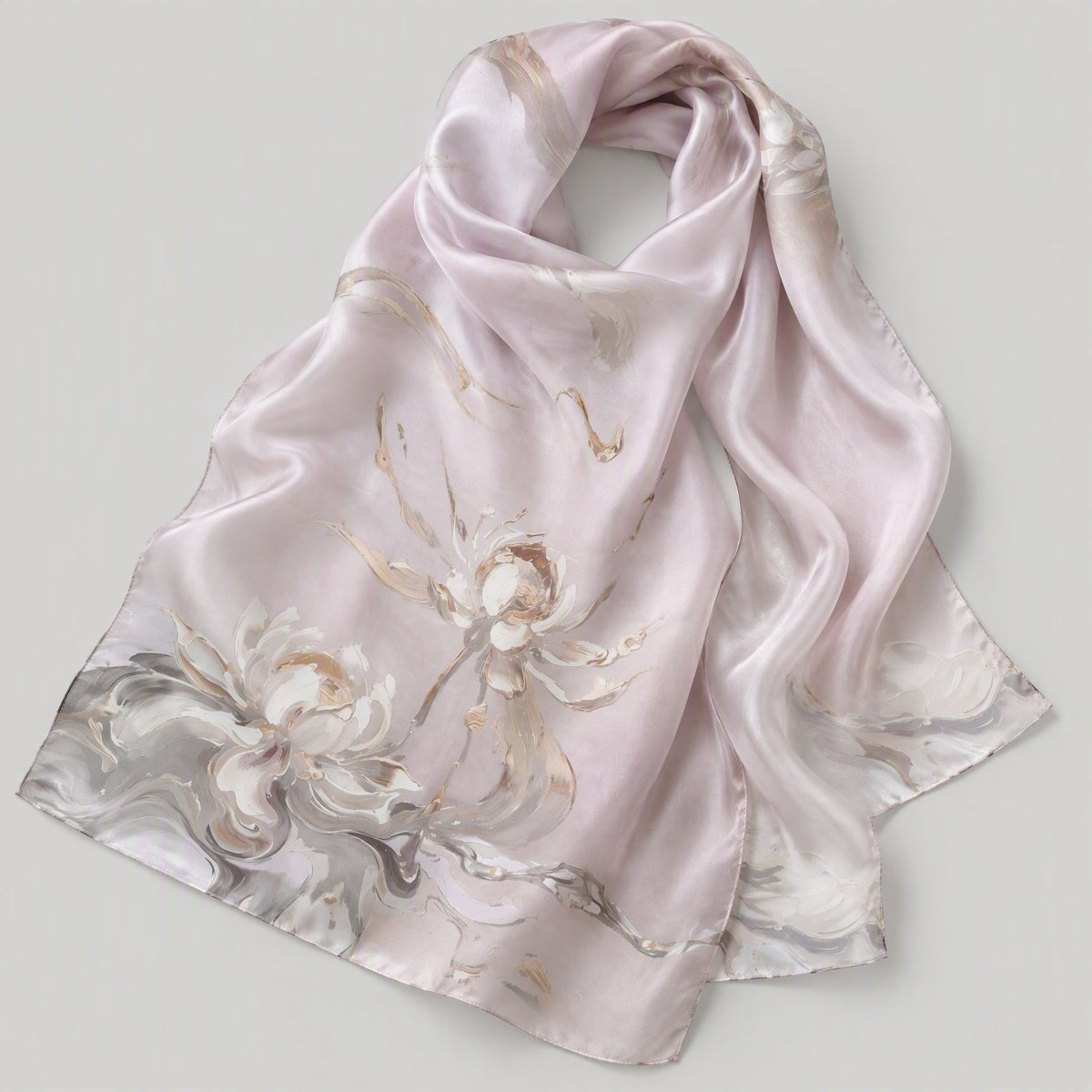 Lotus Rhyme Mulberry Silk Long Scarf – 22 x 68 in