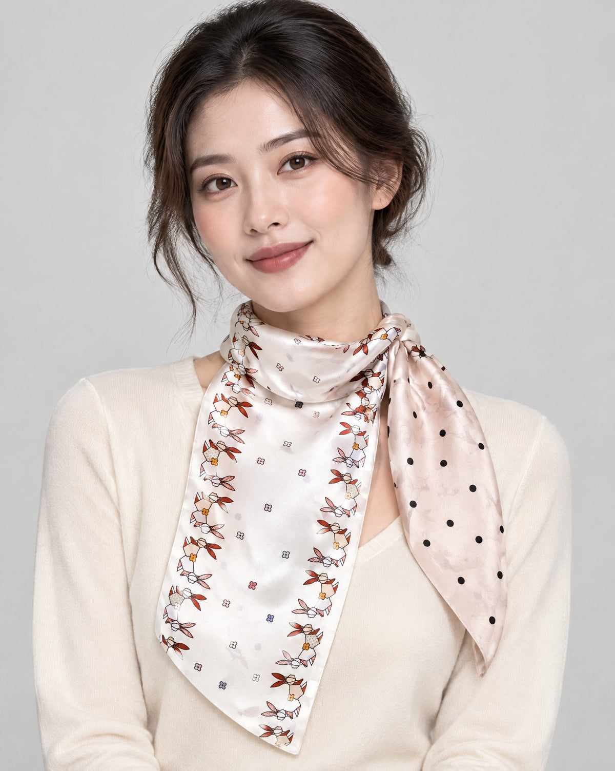 Bunny Garden Slim Mulberry Silk Scarf – 6 x 59 in