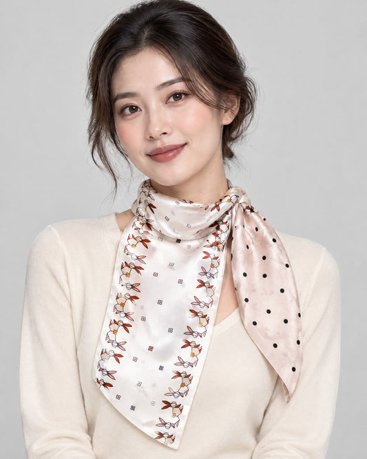 Bunny Garden Slim Mulberry Silk Scarf – 6 x 59 in