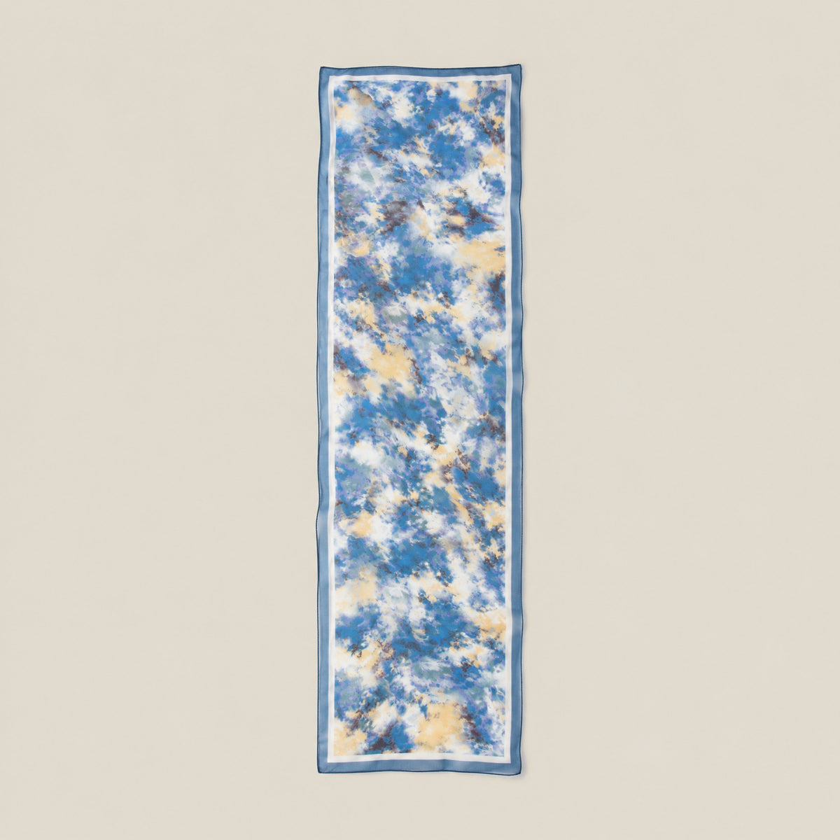 Yellow Blue Watercolor mulberry silk long scarf