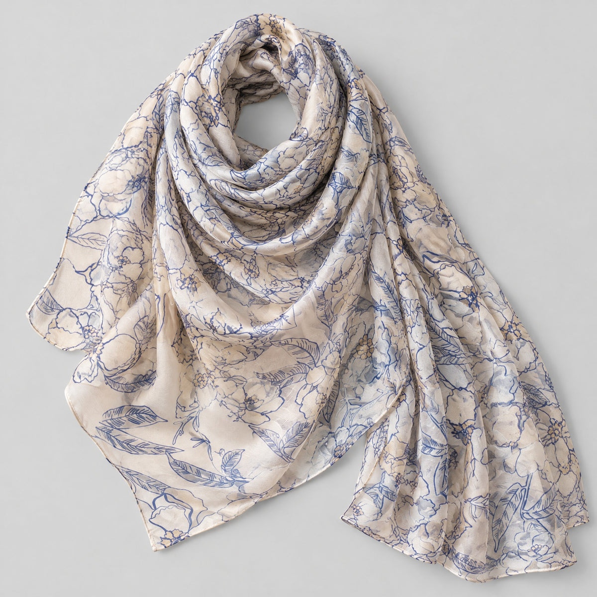 Blue Magnolia Mulberry Silk Scarf – 69 x 43 in