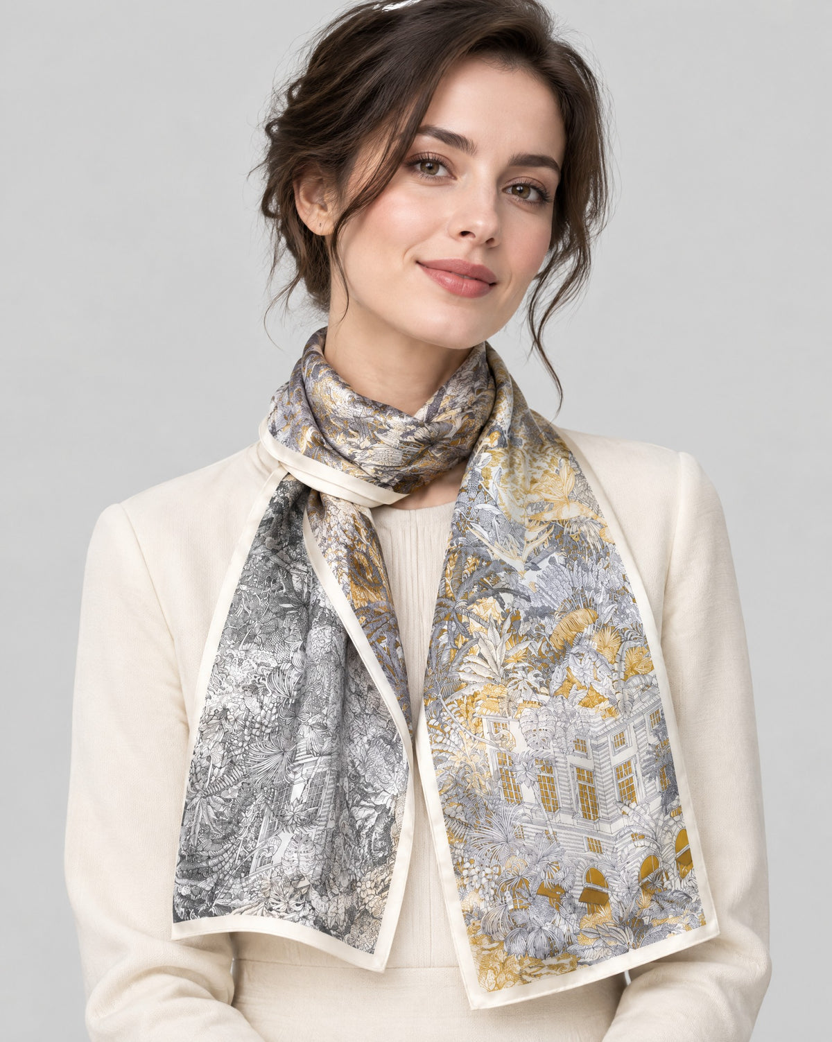 Misty Castle Slim Mulberry Silk Scarf – 6 x 59 in