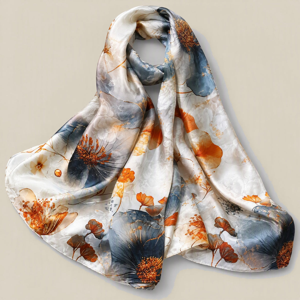 Gilded Florals jacquard mulberry silk scarf detail showing silk texture and print