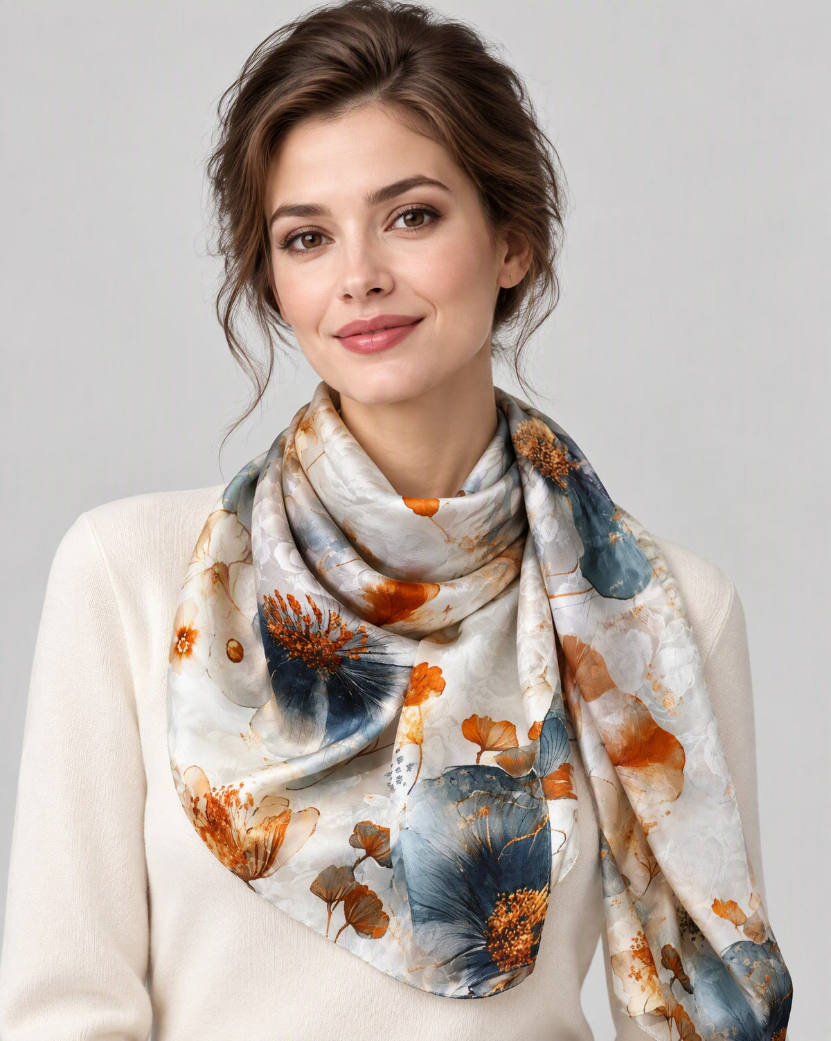Gilded Florals Jacquard Mulberry Silk Scarf – 21 x 67 in