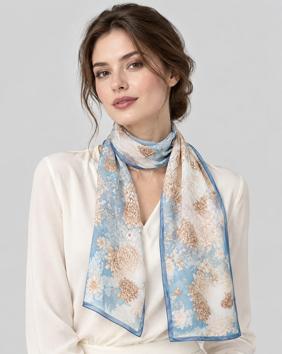 Blue Mulberry Silk Long Scarf – 16.5 x 63 in