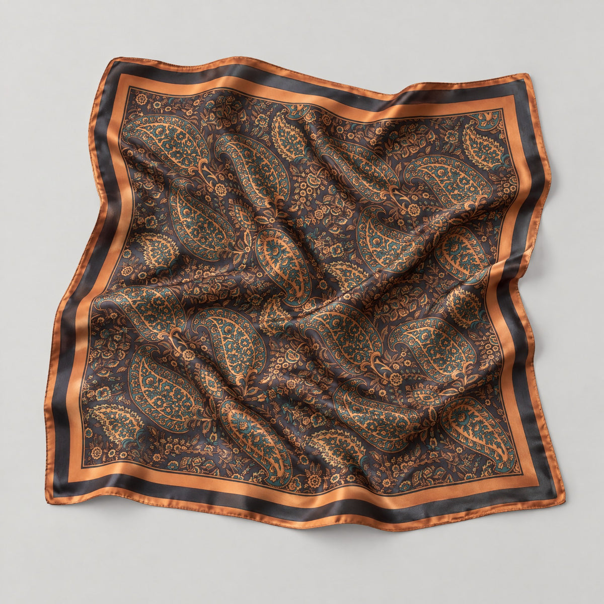 Black Coffee Leaf Mulberry Silk Square Scarf – 26 x 26 in