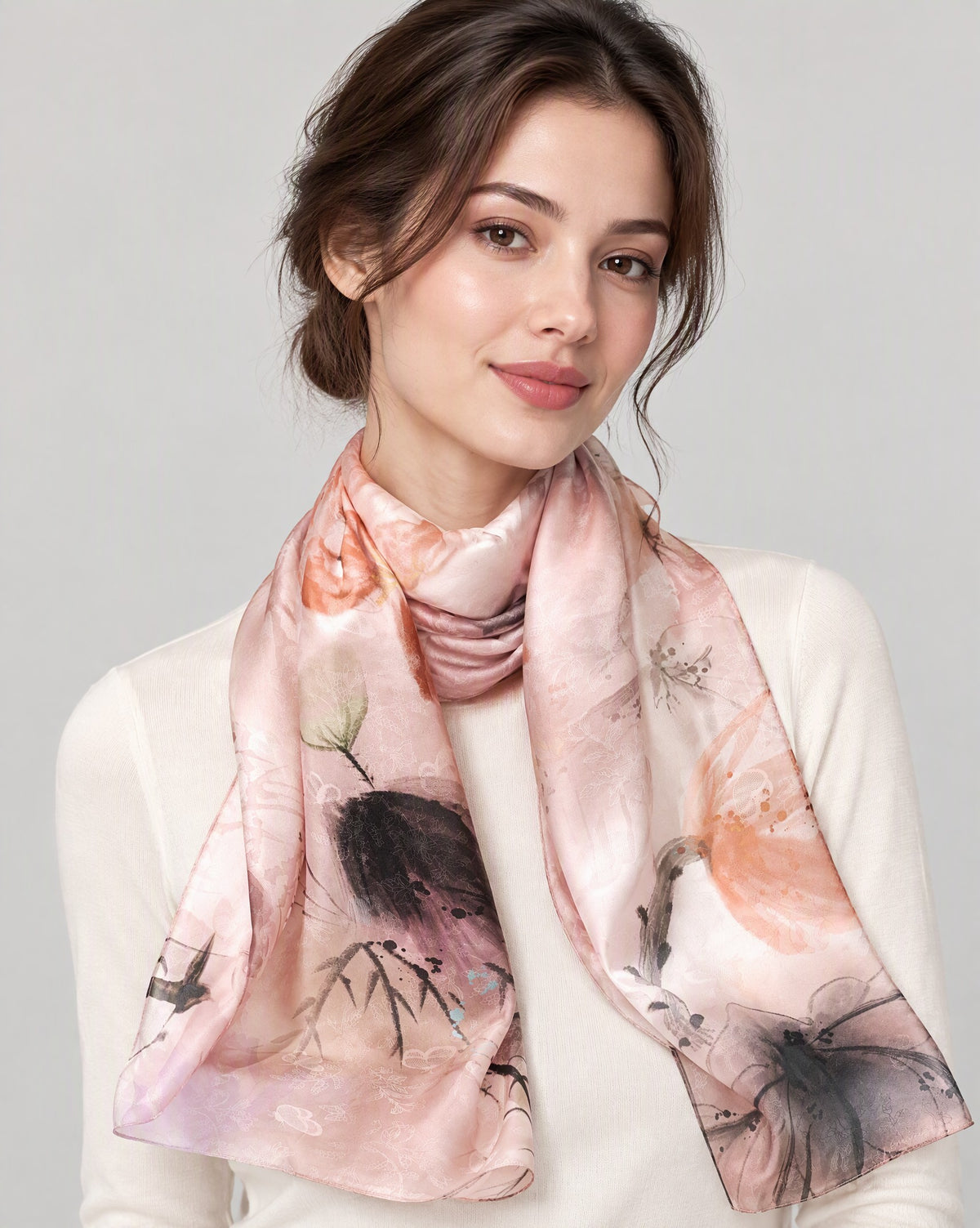 Lotus Breeze Jacquard Mulberry Silk Scarf – 21 x 67 in