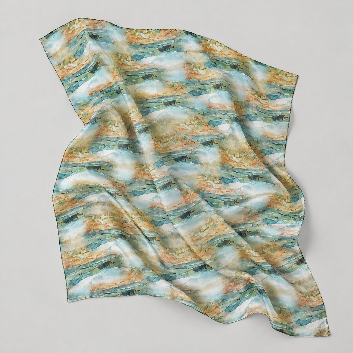 Oil Painting Rice Field Mulberry Silk Oversized Scarf – 69 x 43 in