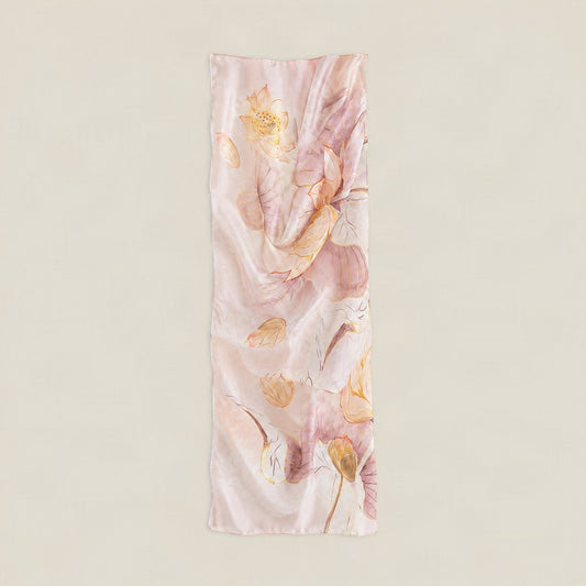 Soft pink lotus mulberry silk scarf, 22 x 67 in