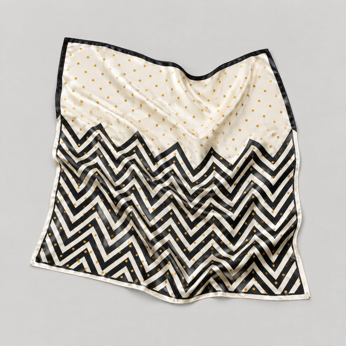 Wave Dot Black Mulberry Silk Square Scarf – 21 x 21 in