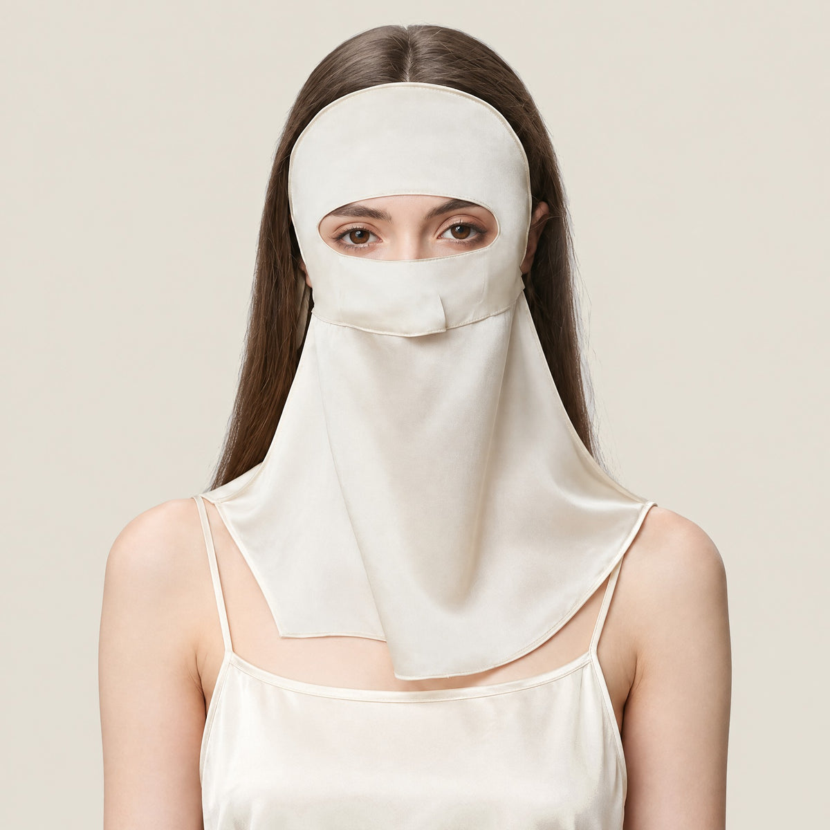 Double-Layer Mulberry Silk Full-Face Sun Hood with Neck Guard