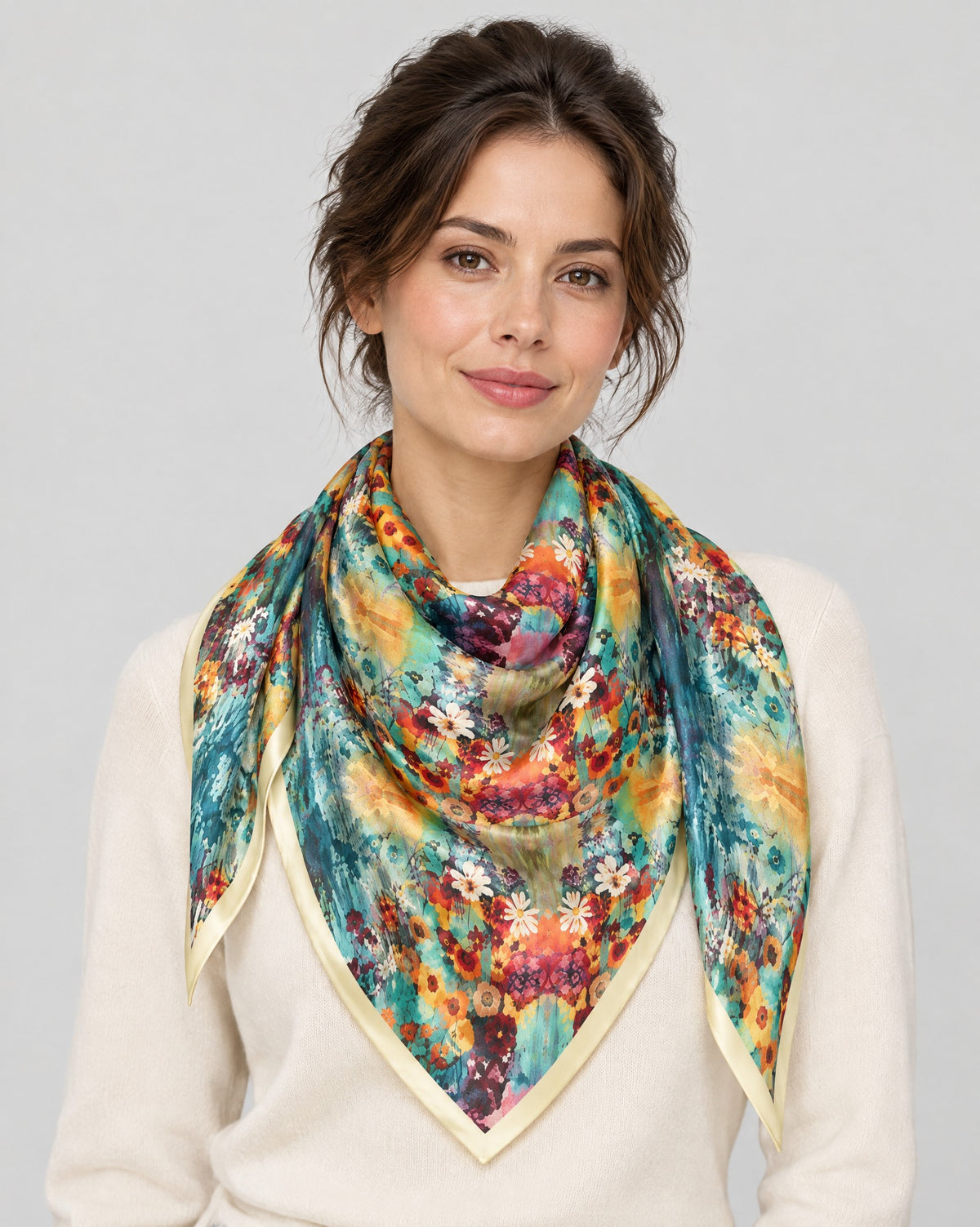 Colorful Small Floral Mulberry Silk Scarf – 69 x 43 in