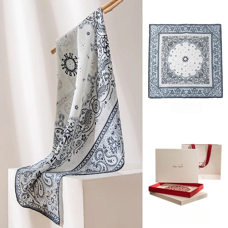 Square & Long 100% Mulberry Silk Scarf – Floral Print Lightweight Shawl, 34 x 34 in