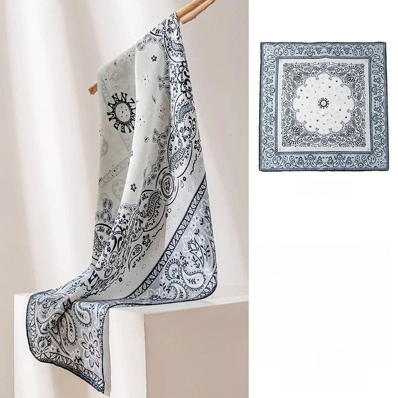 Square & Long 100% Mulberry Silk Scarf – Floral Print Lightweight Shawl, 34 x 34 in