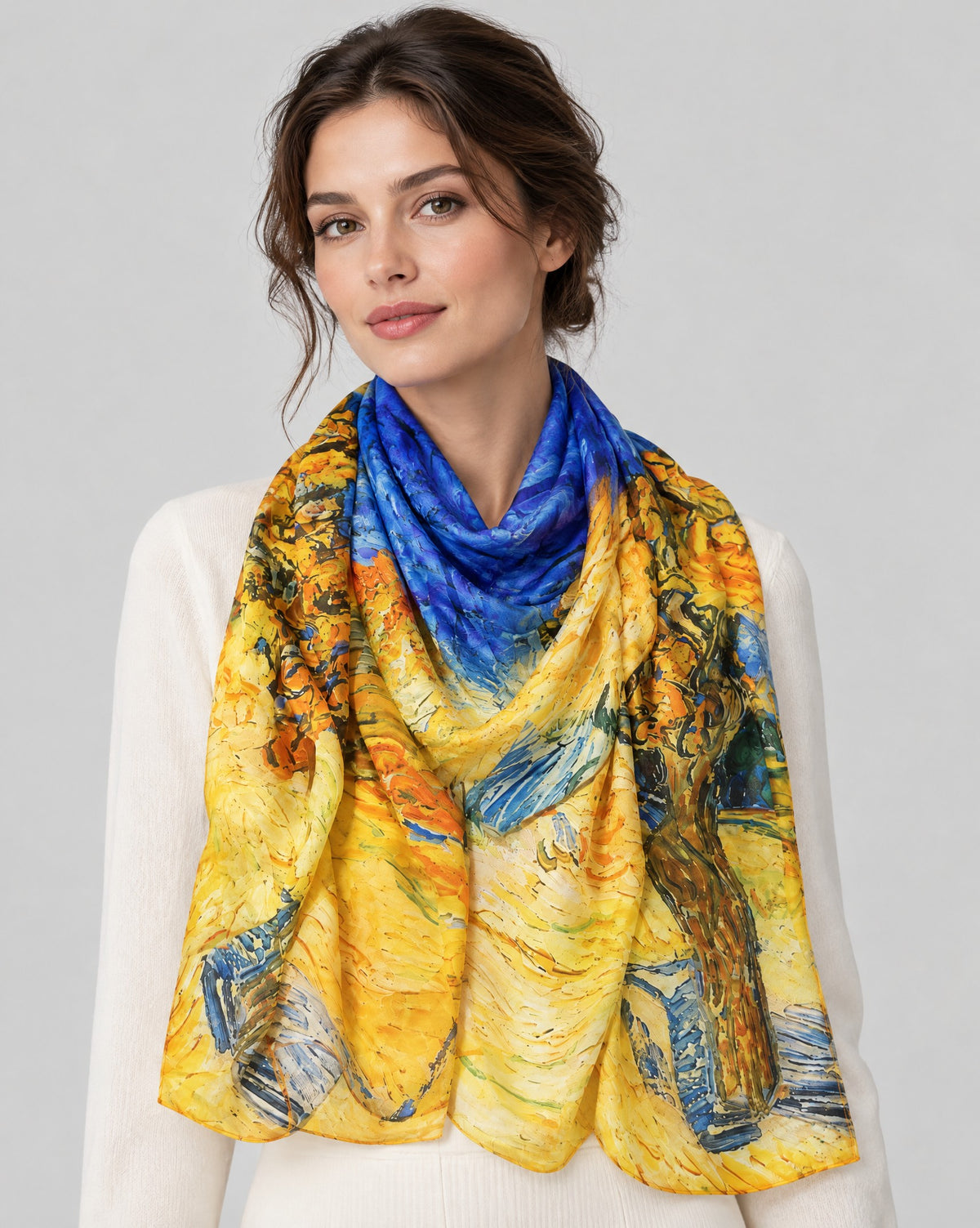Oil Painting Jacquard Mulberry Silk Scarf – 43 x 75 in