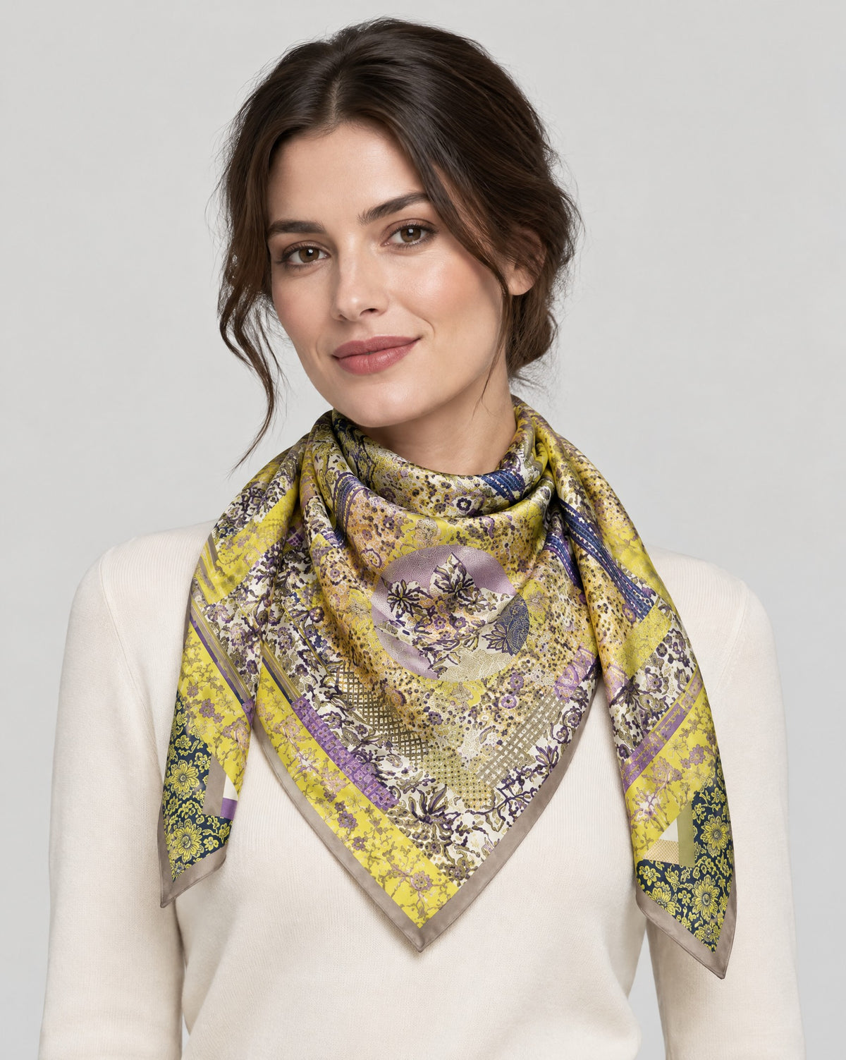 Yellow Floral Mulberry Silk Scarf – 69 x 43 in