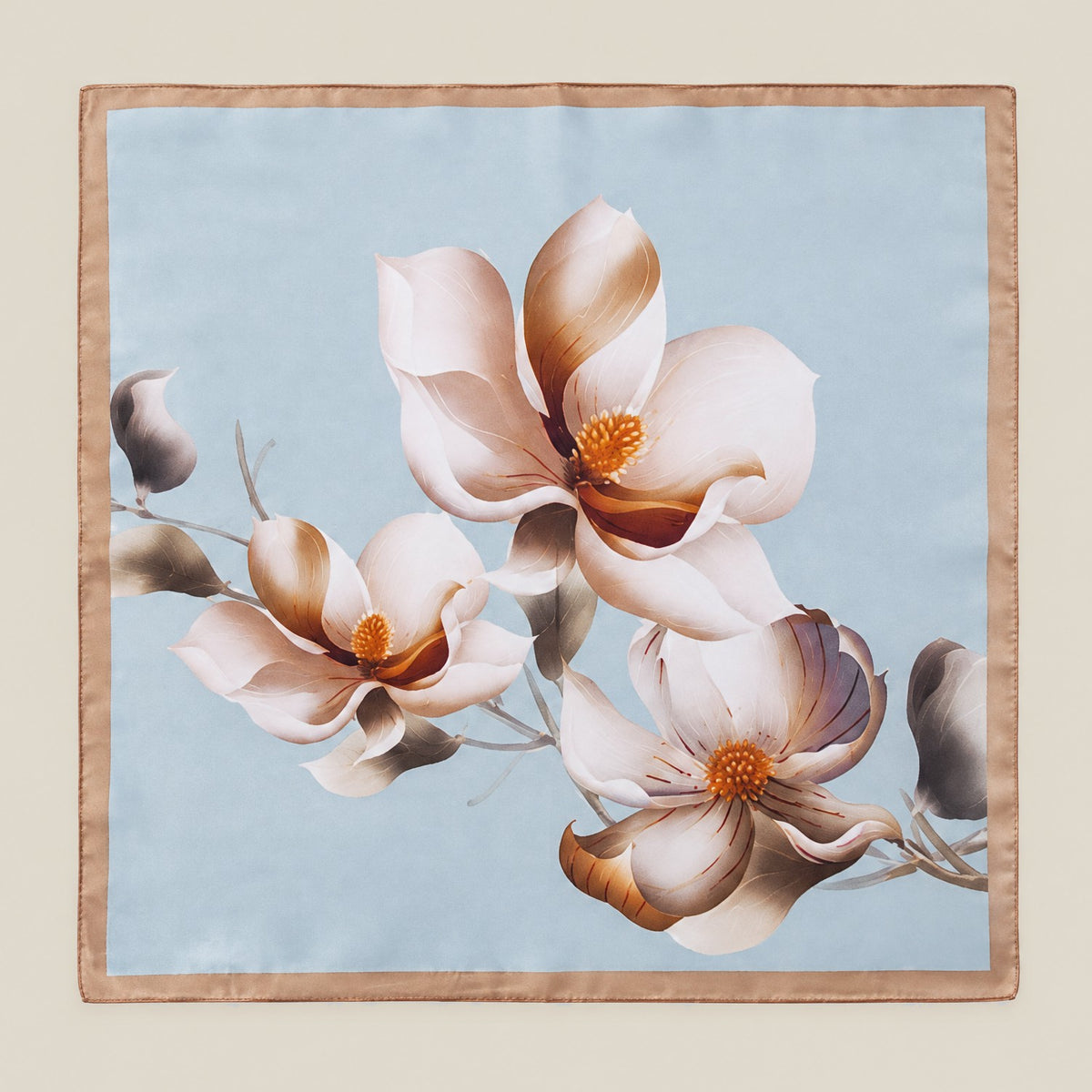 Blue Magnolia mulberry silk square scarf