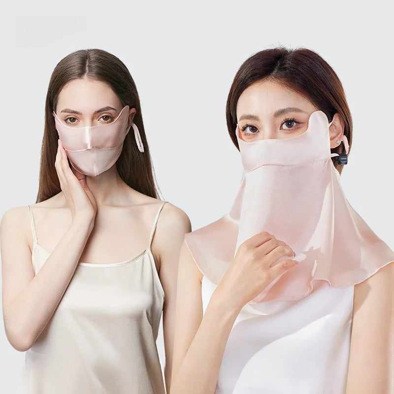 Full-Face 100% Mulberry Silk Sun Protection Mask – UV-Blocking with Neck Coverage