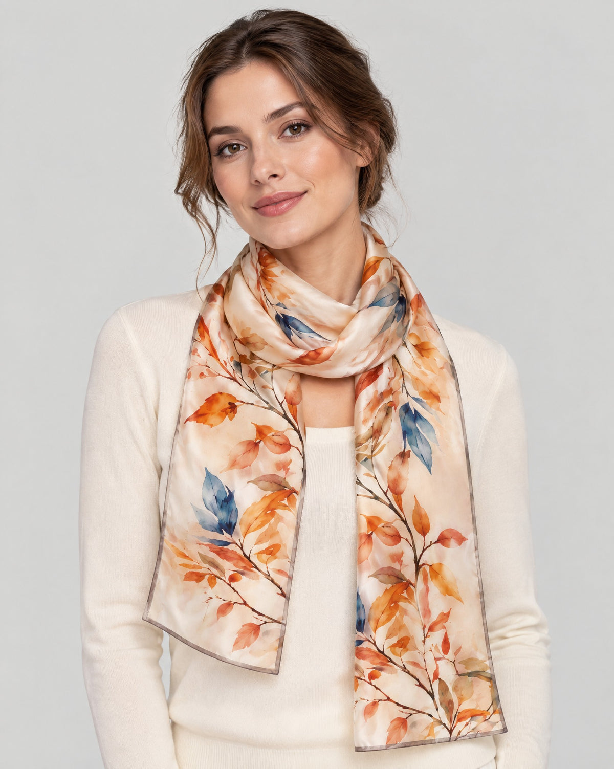 Autumn Leaves Mulberry Silk Long Scarf – 22 x 67 in