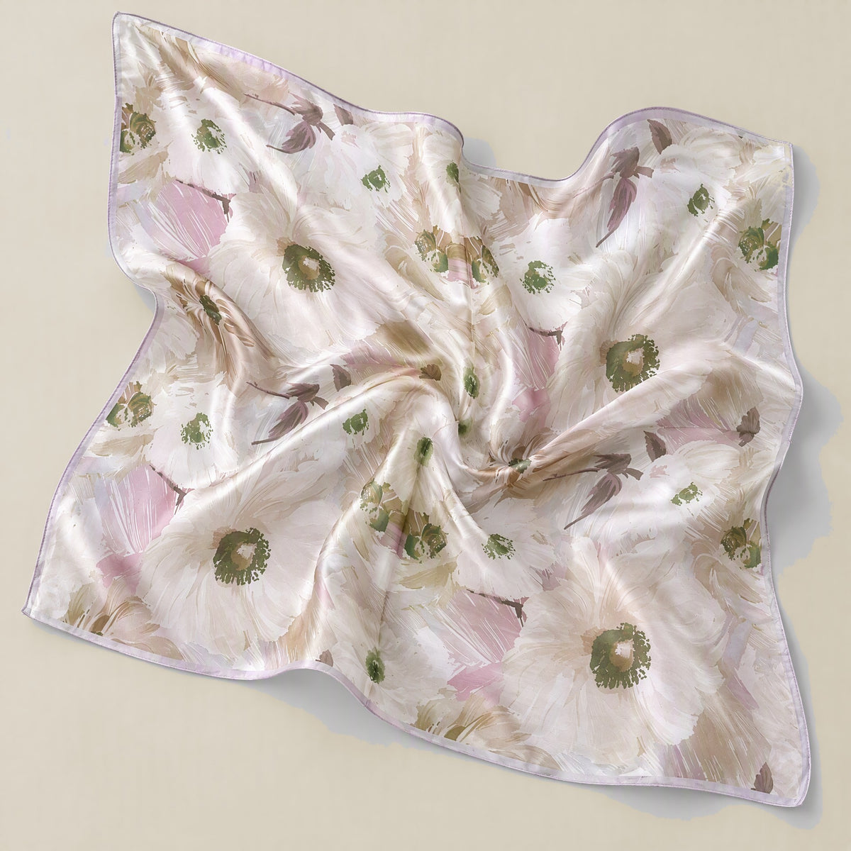 Soft Floral Shadow mulberry silk square scarf detail showing silk texture and print