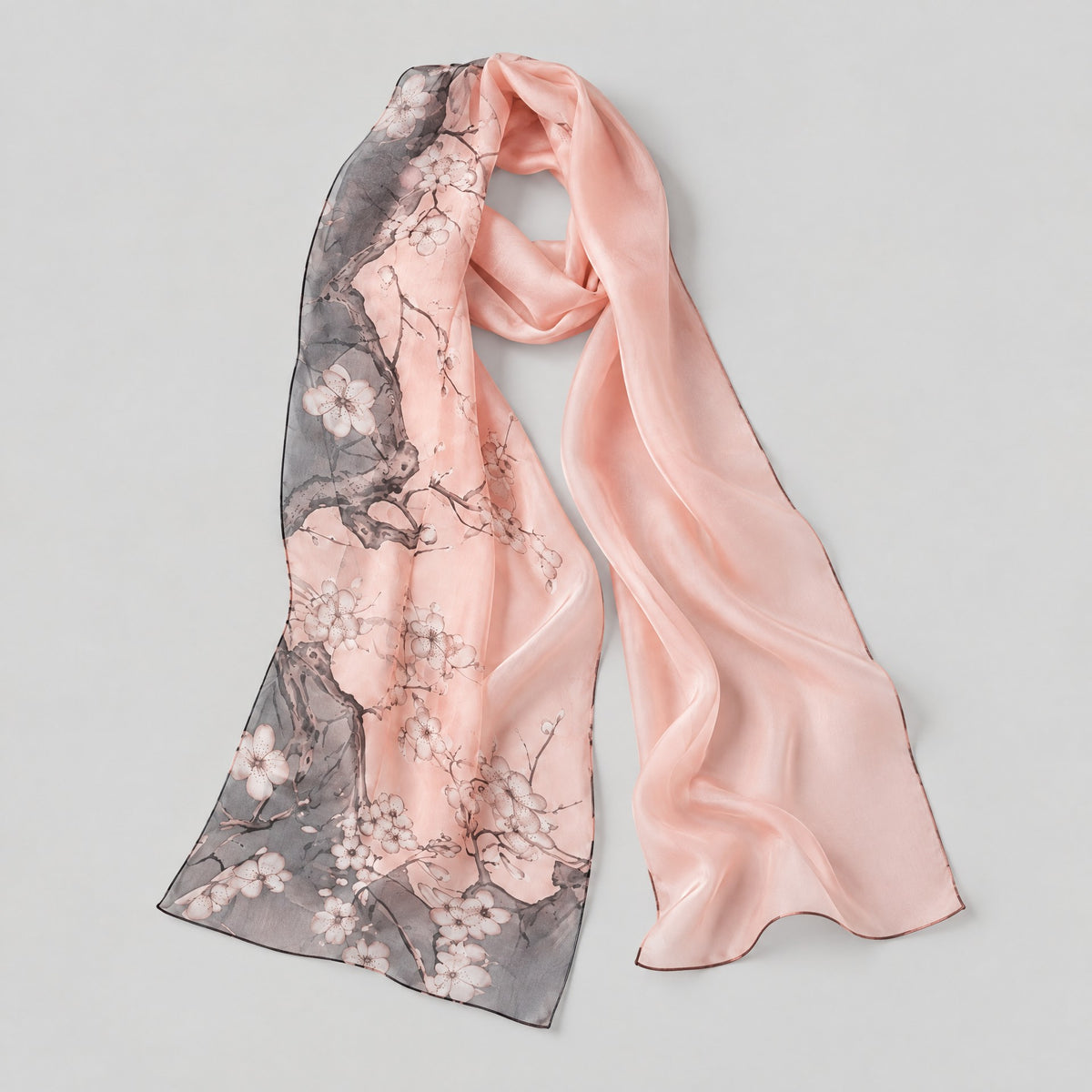 Pink Peony Branch Mulberry Silk Long Scarf – 16.5 x 63 in