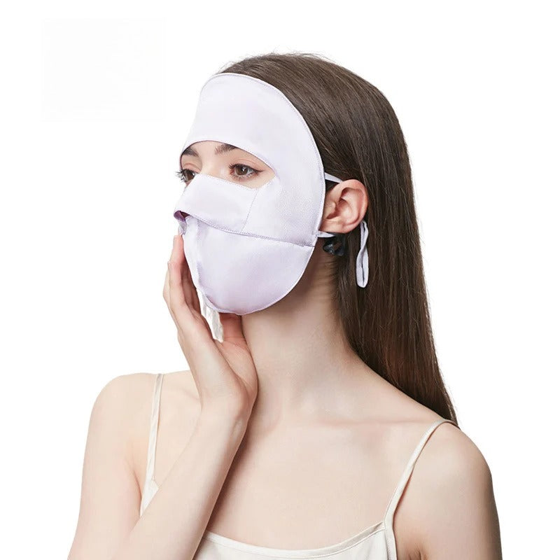 Full-Face 100% Mulberry Silk Sun Protection Mask – UV-Blocking with Neck Coverage