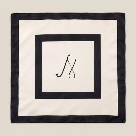 Black white geometric mulberry silk square scarf