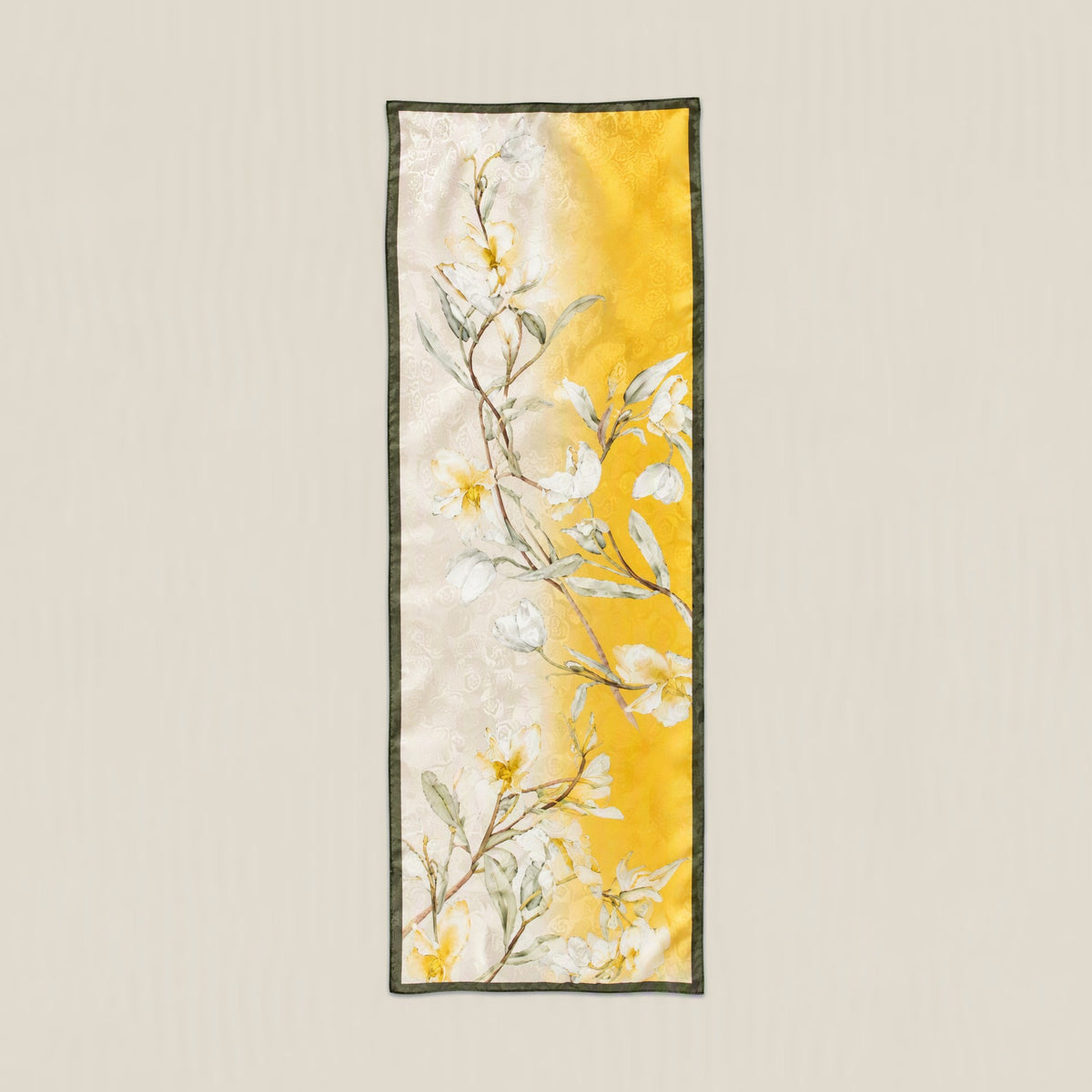 Warm yellow branches mulberry silk scarf
