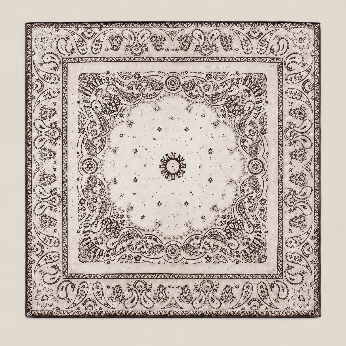 Grey beige paisley mulberry silk square scarf
