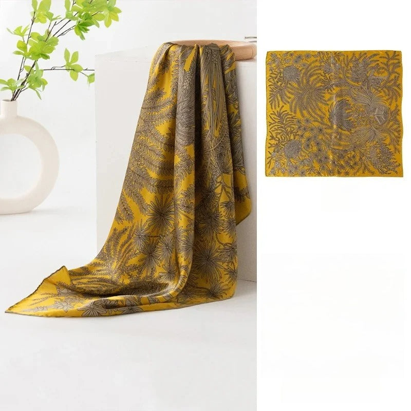 Square & Long 100% Mulberry Silk Scarf – Floral Print Lightweight Shawl, 34 x 34 in