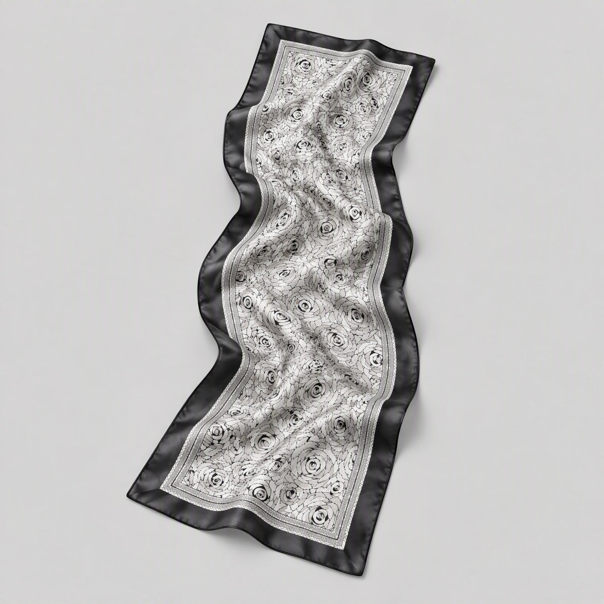Black Rose Mulberry Silk Long Scarf – 16.5 x 63 in