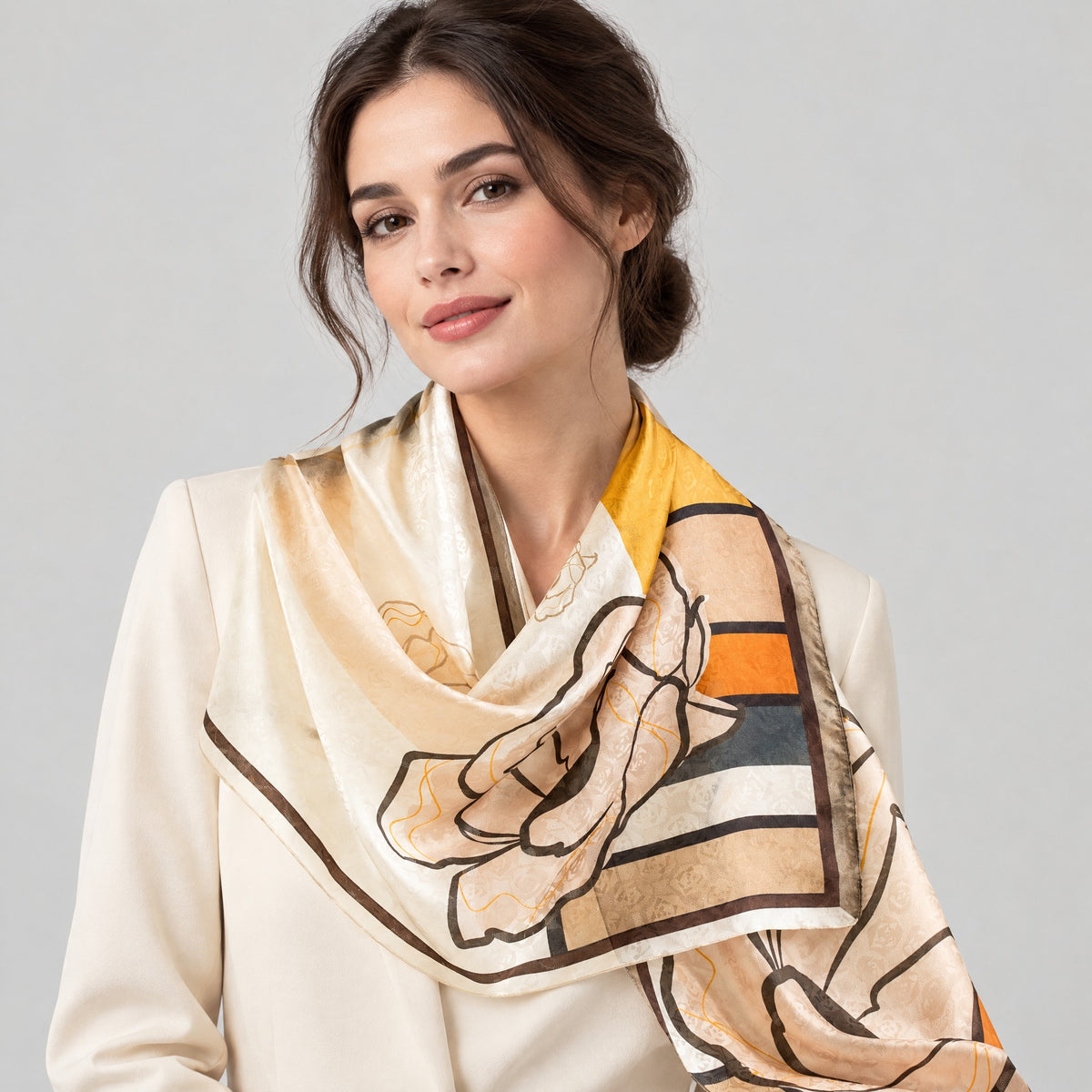 Yellow Trim Rose Mulberry Silk Long Scarf – 22 x 67 in