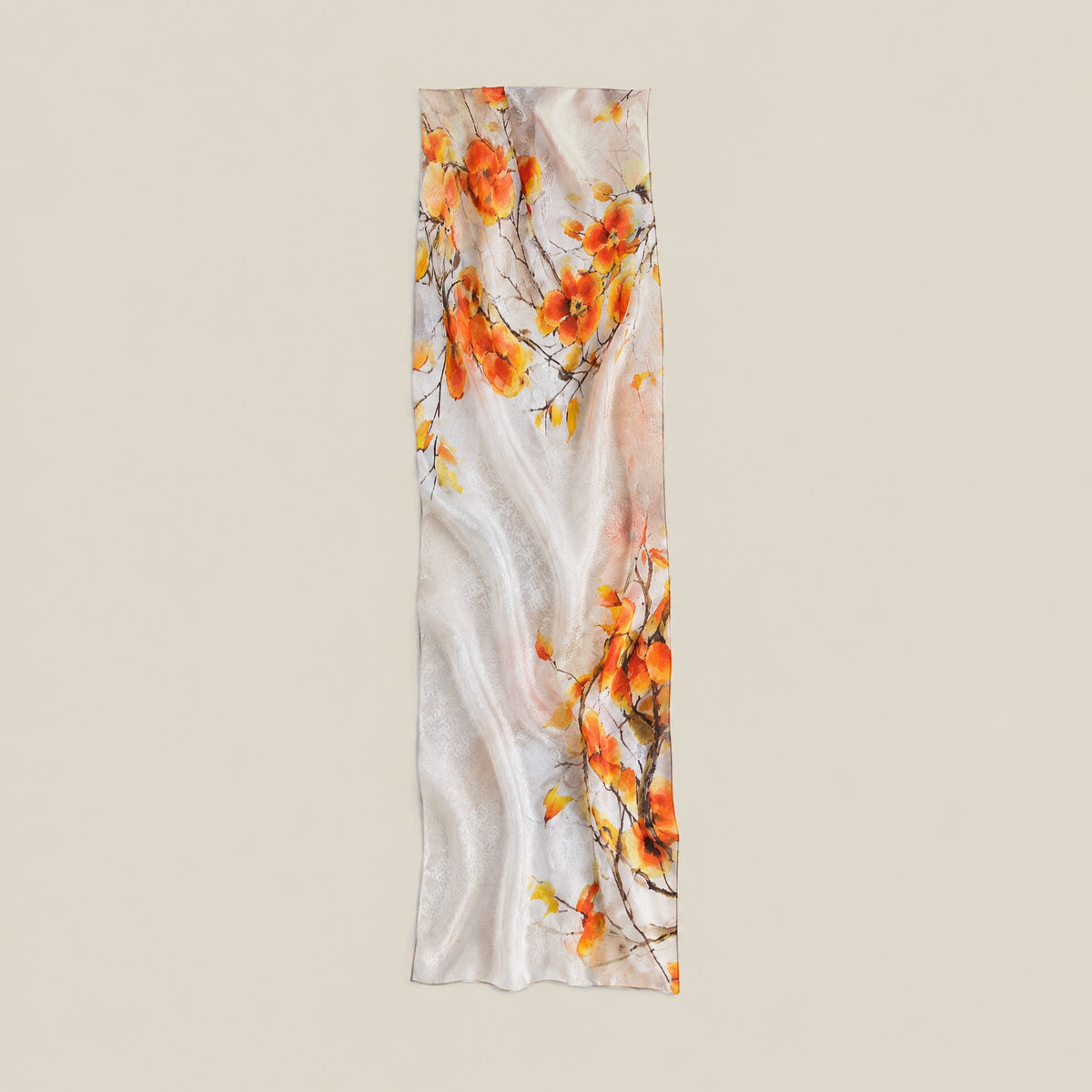 Harvest persimmon mulberry silk scarf, 22 x 67 in