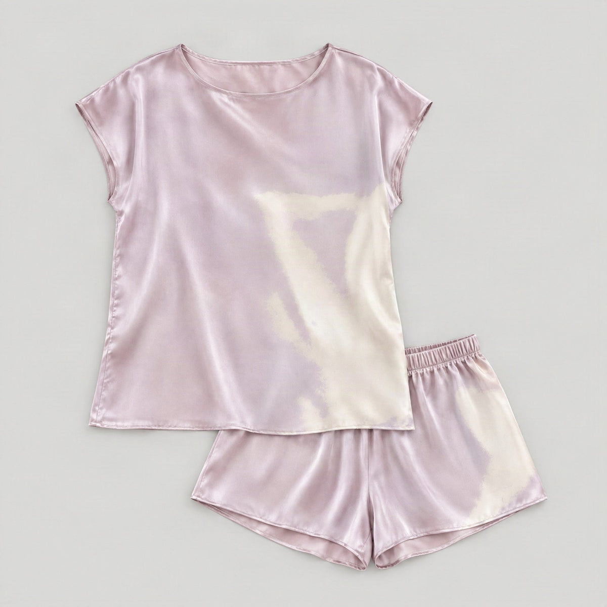 Mulberry silk pajama set laid flat, full garment view