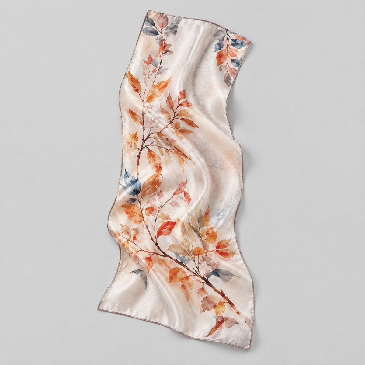 Falling Leaves & Flowers Mulberry Silk Long Scarf – 22 x 67 in