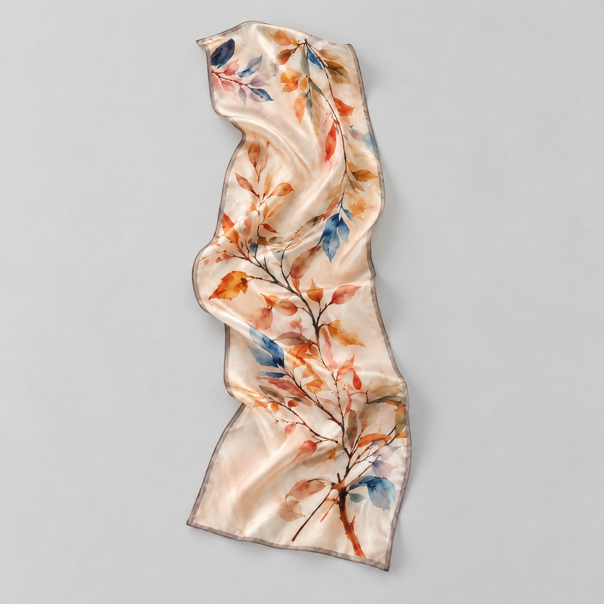 Autumn Leaves Mulberry Silk Long Scarf – 22 x 67 in