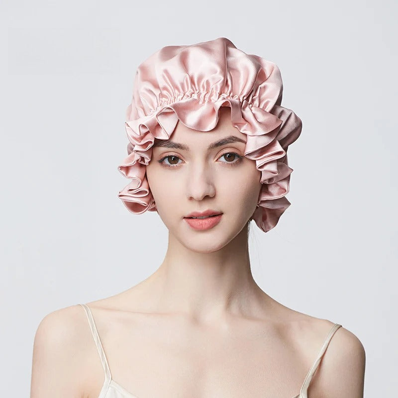 19 Momme 100% Mulberry Silk Sleep Cap – Double-Layer Hair Bonnet for Frizz-Free Hair