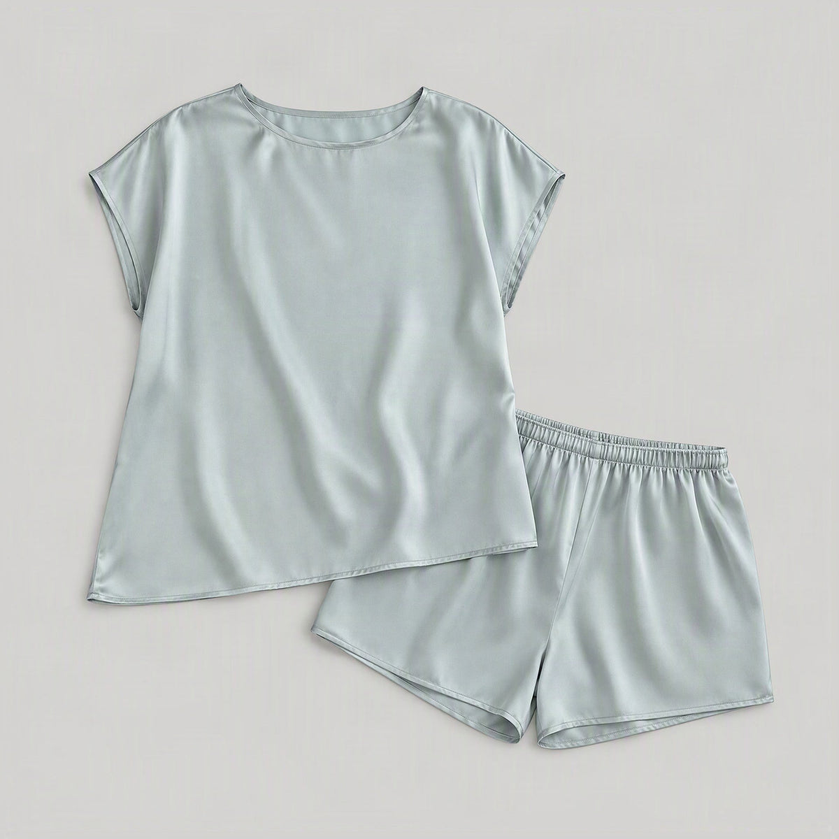 Mint Green 19 Momme Sleeveless 100% Mulberry Silk Pajama Set – Tank & Shorts for Women