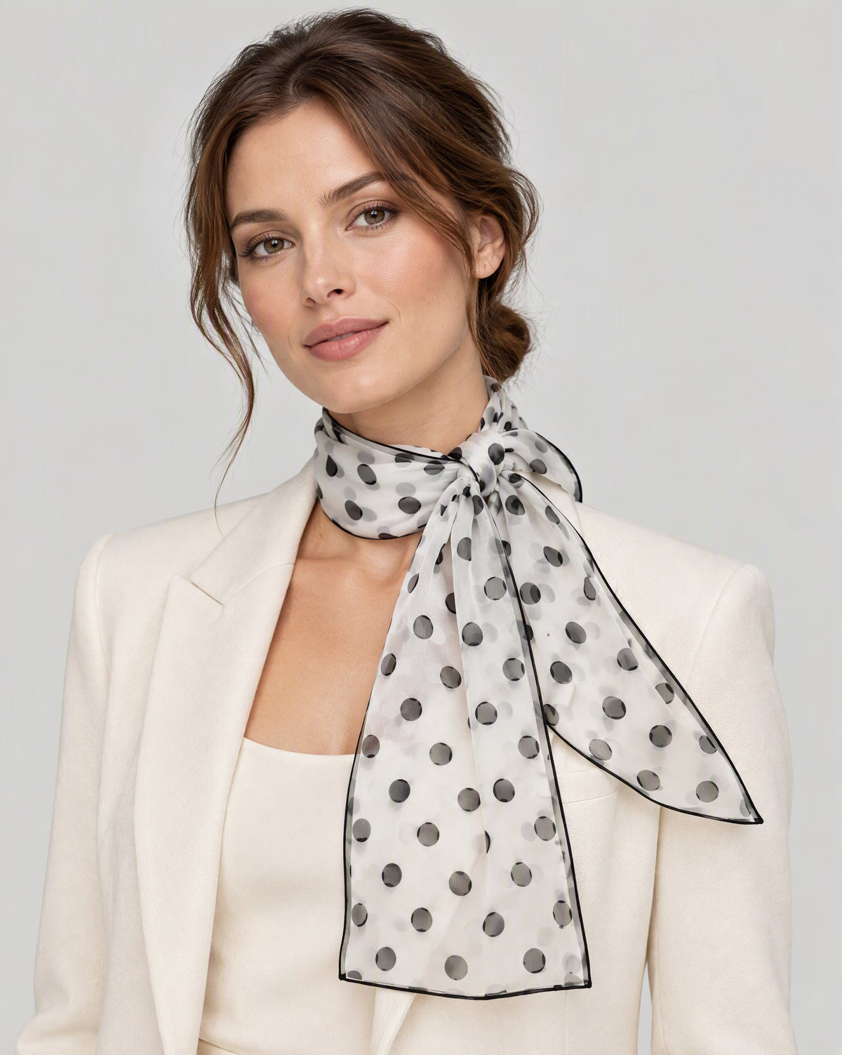 Black Polka Dot Mulberry Silk Long Scarf – 16.5 x 63 in