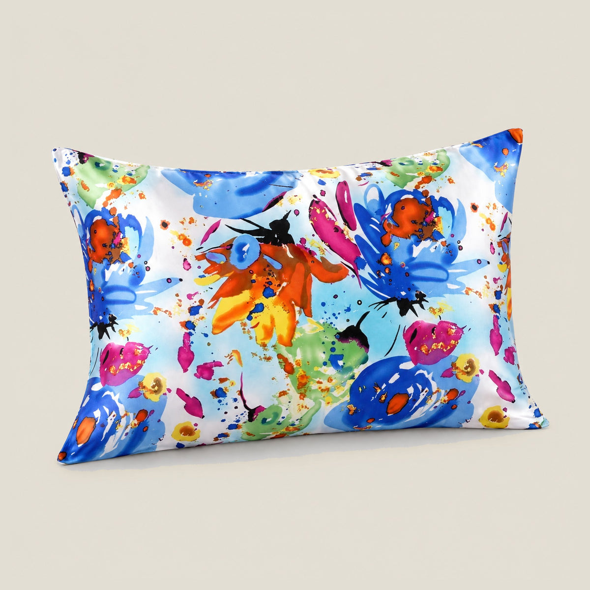 Cobalt Tropics printed mulberry silk pillowcase