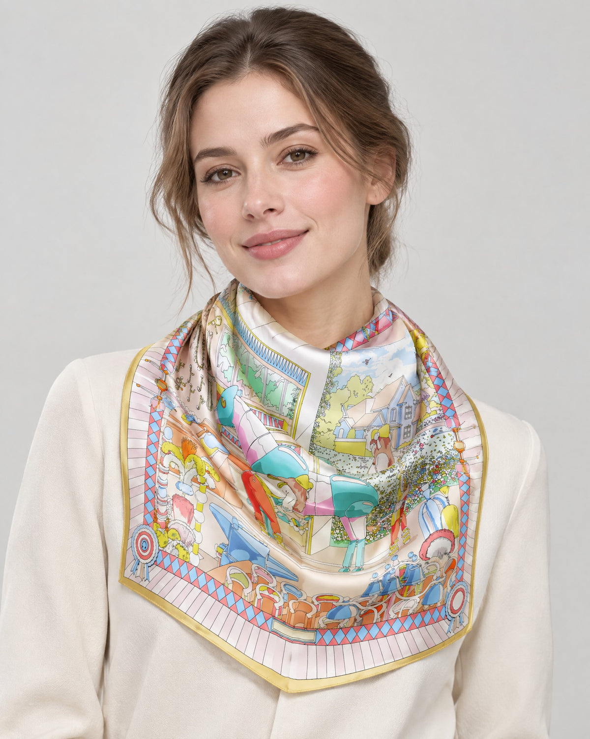 Whimsical Mulberry Silk Square Scarf – 27 in