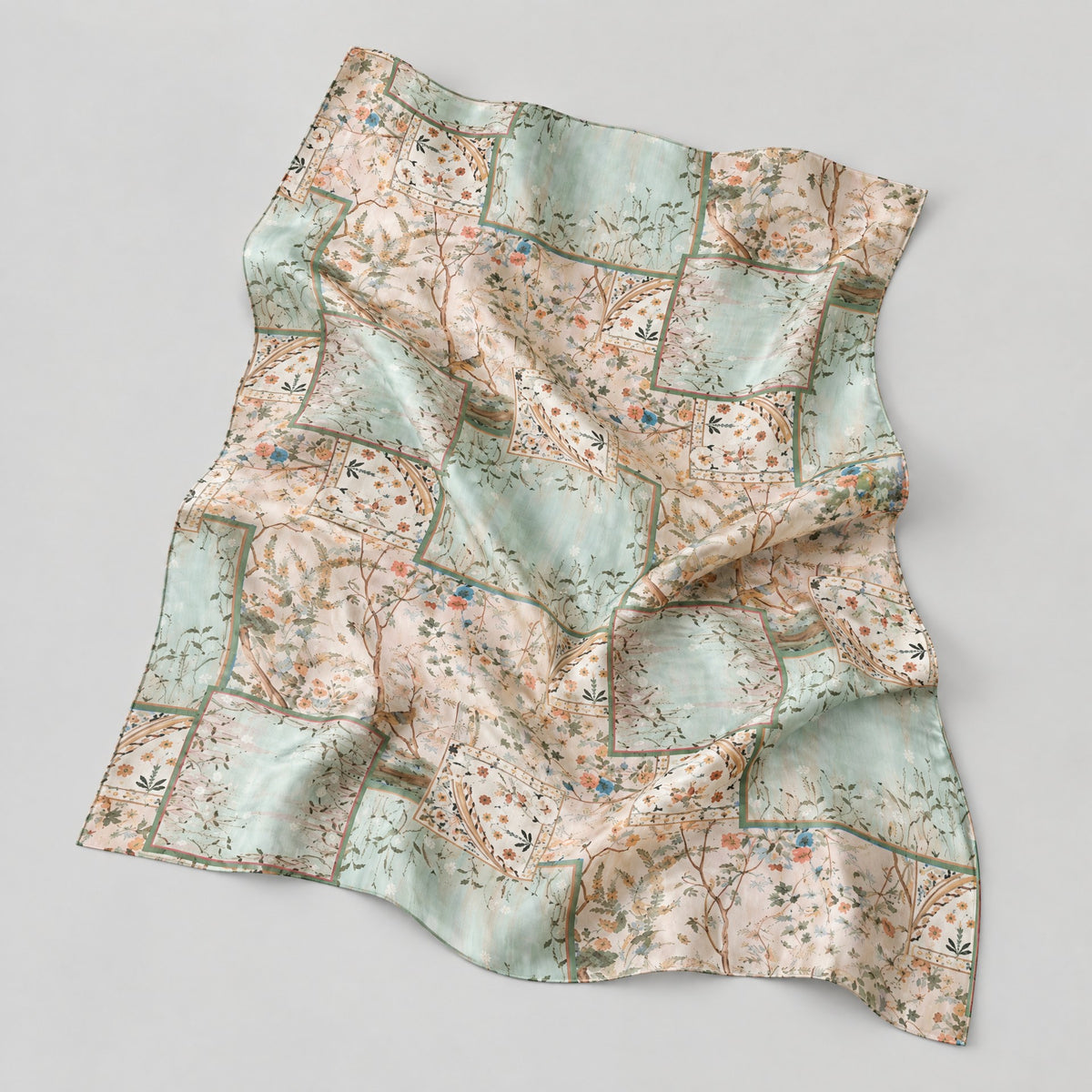 Green Bud Branch Mulberry Silk Oversized Scarf – 69 x 43 in