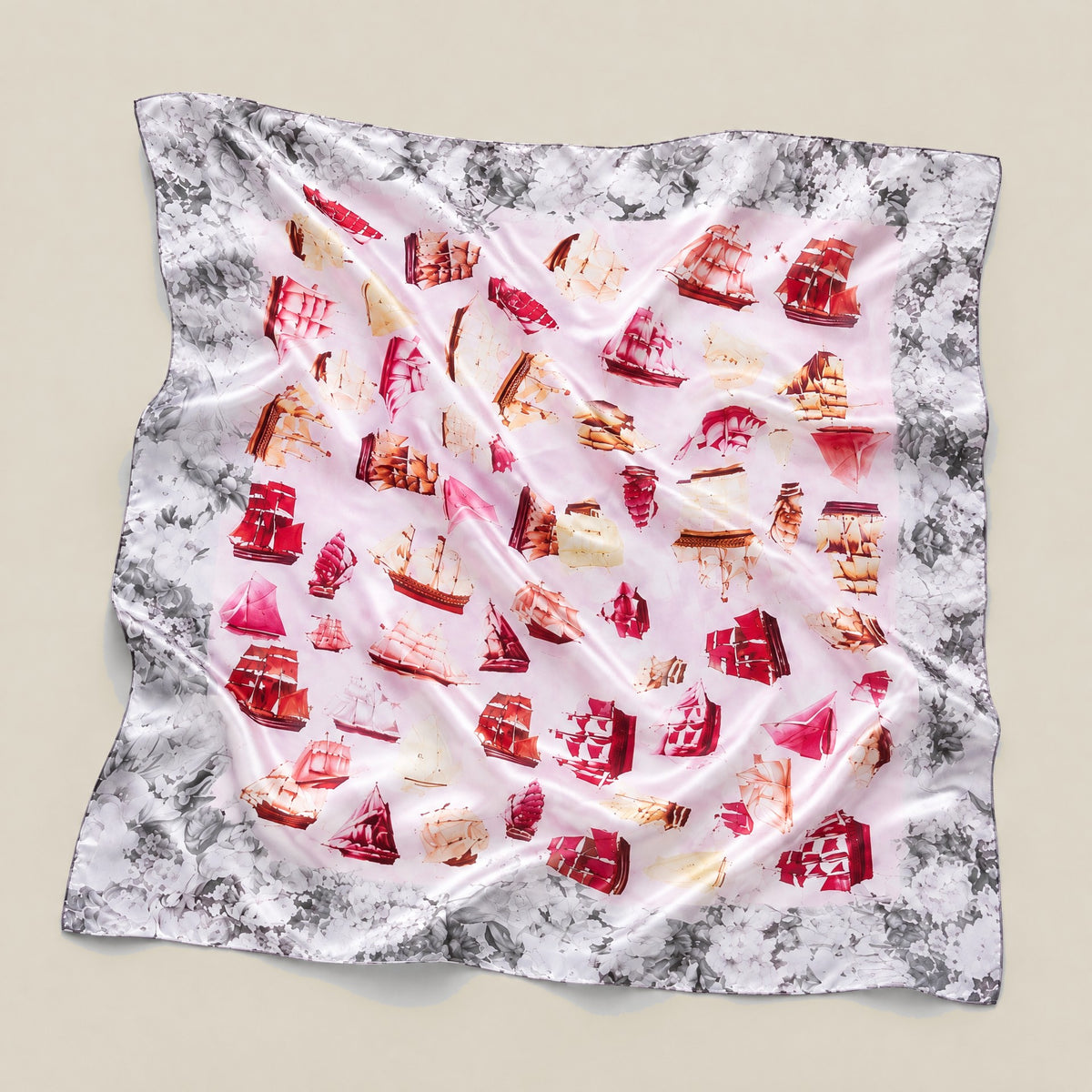 Sailing Regatta mulberry silk square scarf detail showing silk texture and print